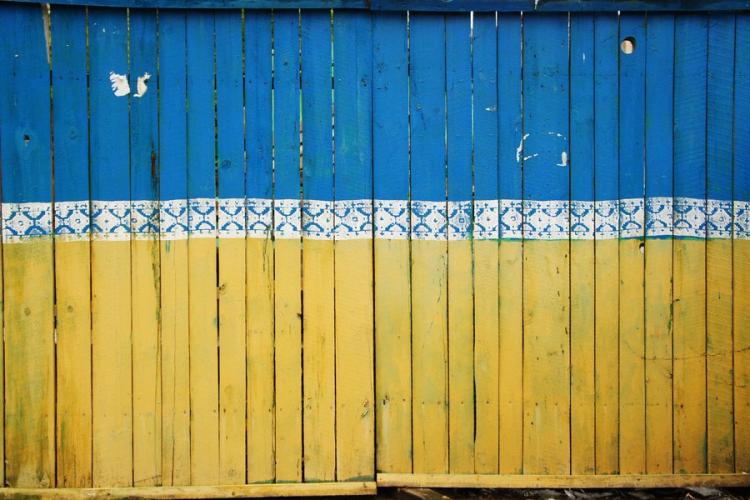 Ukraine flag colors painted on wood