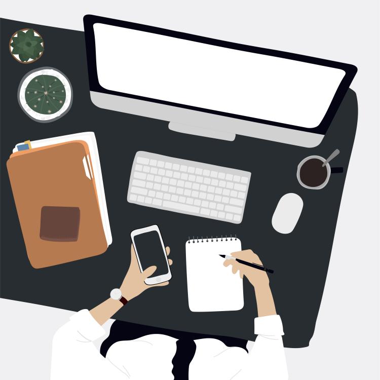 desk with laptop and cell phone illustration