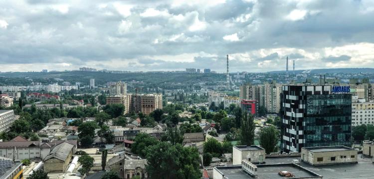 Chișinău from the sky with buildings displayed