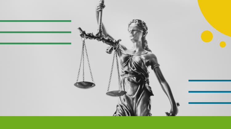Lady Justice holding a scale, geometric shapes