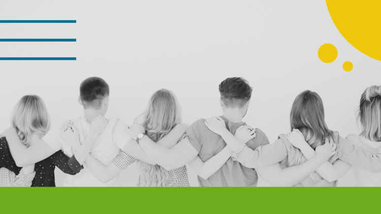 Young people holding hands from the back